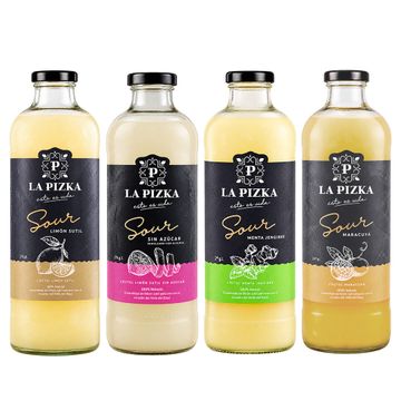 Pack Mix La Pizka:  Sour La Pizka Sin Azúcar 475cc + Sour La Pizka Maracuyá 475cc + Sour La Pizka Clásico 475cc + Sour La Pizka Menta Jengibre 475cc