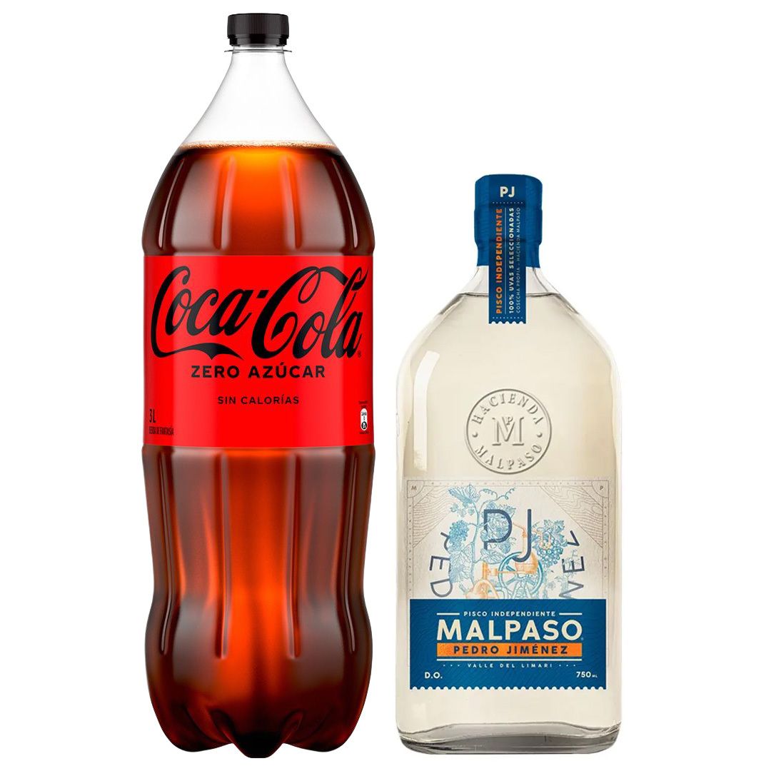 Pack: Pisco MalPaso Pedro Jimenez 750cc 40º alc + Bebida Coca-Cola
